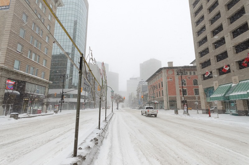 Portage Avenue during blizzard conditions