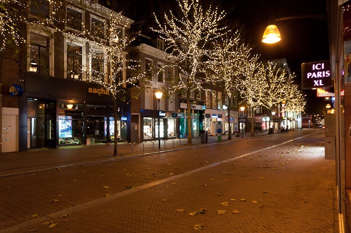 Busy merchant street at night