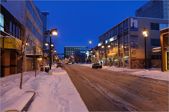 Downtown Winnipeg, just before the ploughs clean the roads