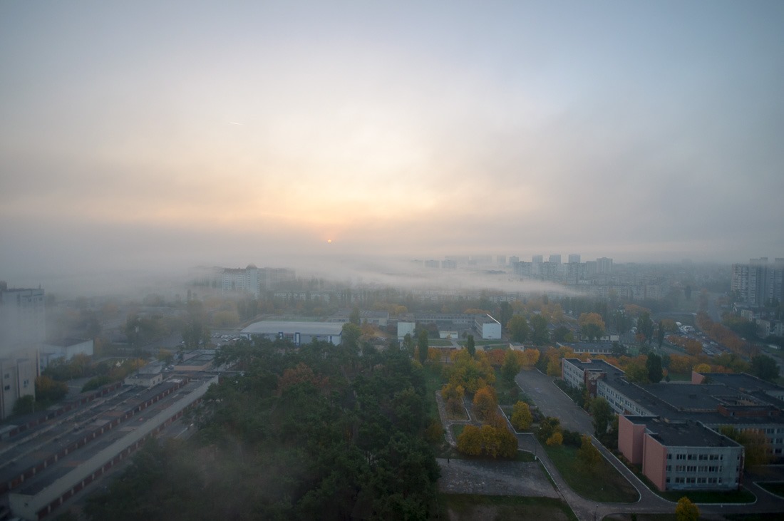 Kyiv in the morning mist