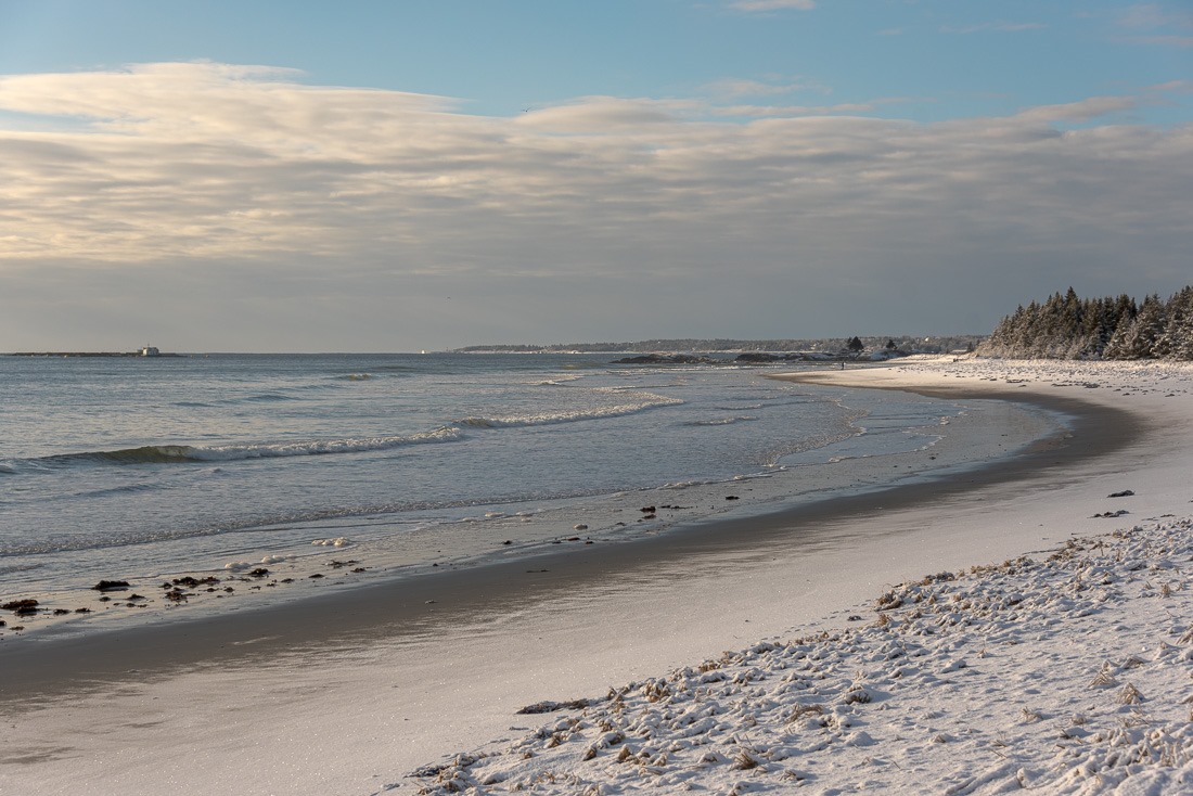 Sunrise on snowy Beach Meadows Beach