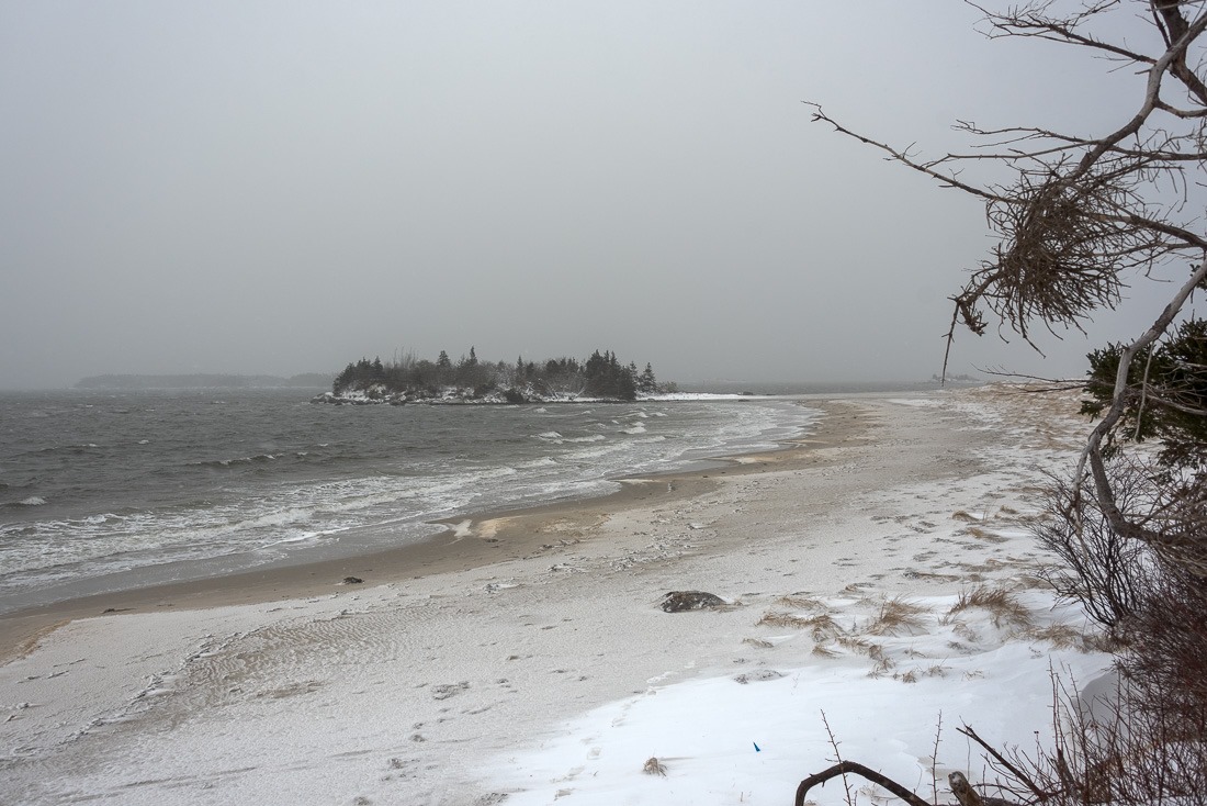 Carter’s Beach in driving snow