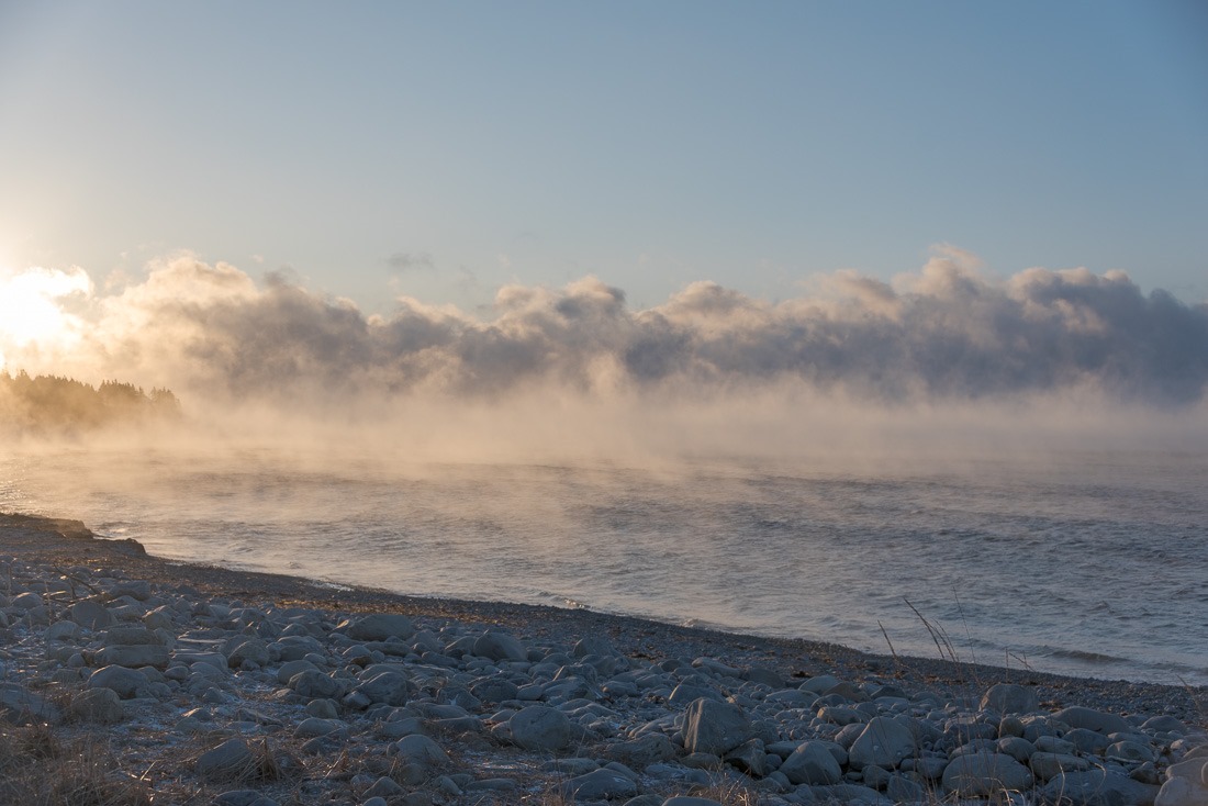 Sea smoke at sunrise