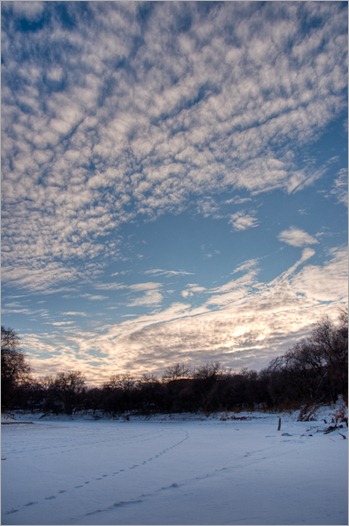 Highlighted sky and snow in the shadows